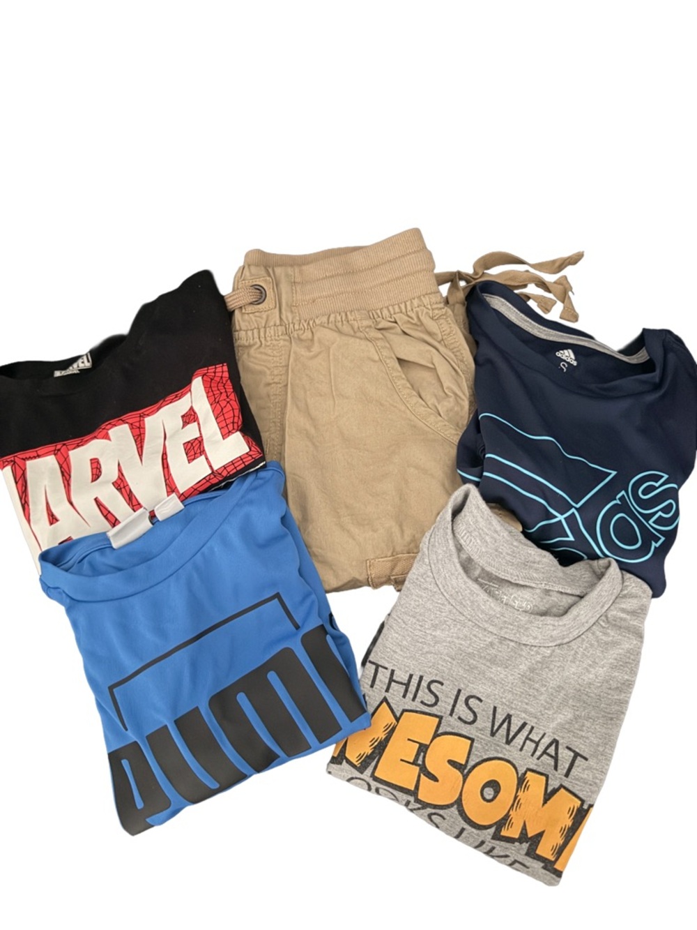 6 items Boys Kids Bundle Size 8 Khaki Shorts Marvel Adidas Puma see photos